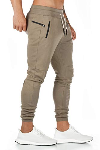 heekpek Pantalones de chándal para hombre, con soporte para pañuelos, para fitness, ajustados, con cordón, para el tiempo libre o para correr caqui M