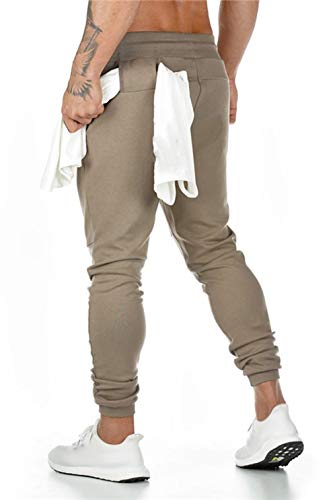heekpek Pantalones de chándal para hombre, con soporte para pañuelos, para fitness, ajustados, con cordón, para el tiempo libre o para correr caqui M heekpek Pantalones de chándal para hombre, con soporte para pañuelos, para fitness, ajustados, con cordón, para el tiempo libre o para correr caqui M