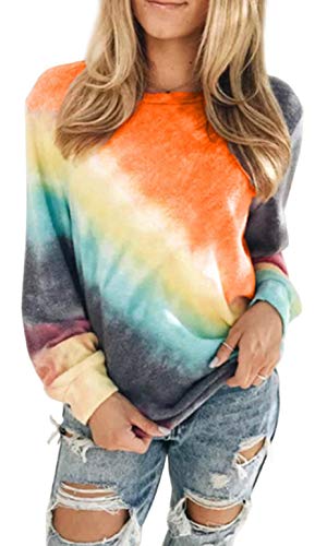 heekpek Sudaderas Mujer Sweatshirt Casual Pullover Mujer Tie Dye Sudaderas sin Capucha Cuello Redondo Camiseta Manga Larga Mujer para Primavera Otoño e Invierno