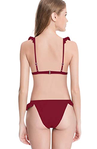 heekpek Traje de Baño Mujer Bikini Sexy con Cuello en V con Volantes Bañador Mujer Dos Piezas Moda de Playa Bikinis Brasileños