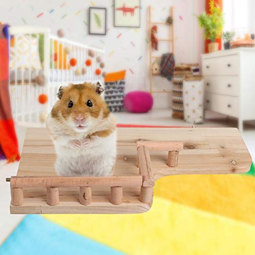 HEEPDD Plataforma de Hamster con barandillas, Forma de L Mascota de Madera Dientes abrasivos Juguete de trampolín Seguro para Masticar Puente Juguetes de pequeños Animales para Chinchilla Rata Gerbil