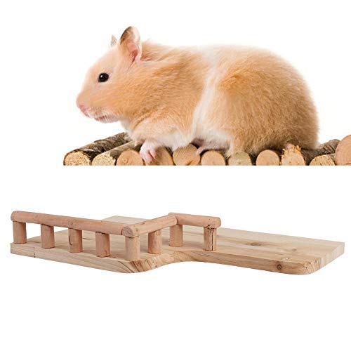 HEEPDD Plataforma de Hamster con barandillas, Forma de L Mascota de Madera Dientes abrasivos Juguete de trampolín Seguro para Masticar Puente Juguetes de pequeños Animales para Chinchilla Rata Gerbil