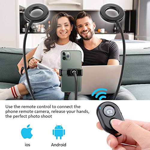 HeertTOGO Aro de Luz para Movil TIK Tok Anillo de Luz Soporte para Movil con Luz 360° Brazo Flexible Soporte con Control Remoto 3 Colores 10 Brillos para Selfie Maquillaje Tiktok Youtube