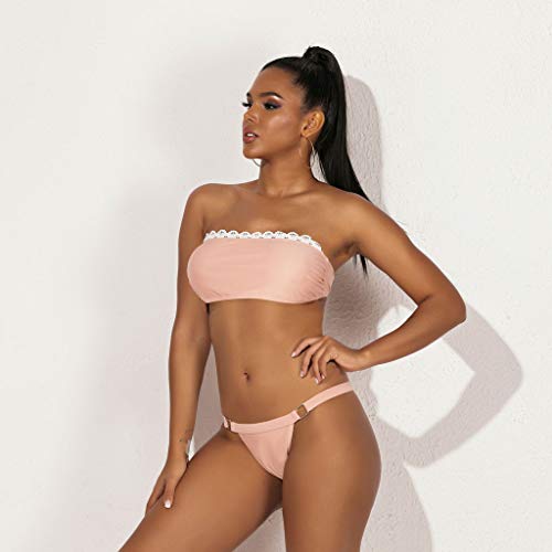 Heetey Bikini para mujer de 2 piezas, traje de baño acolchado con estampado de rayas push-up, traje de baño push-up, traje de baño con estampado de flores, traje de baño de dos piezas Rosa. S