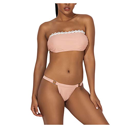 Heetey Bikini para mujer de 2 piezas, traje de baño acolchado con estampado de rayas push-up, traje de baño push-up, traje de baño con estampado de flores, traje de baño de dos piezas Rosa. S