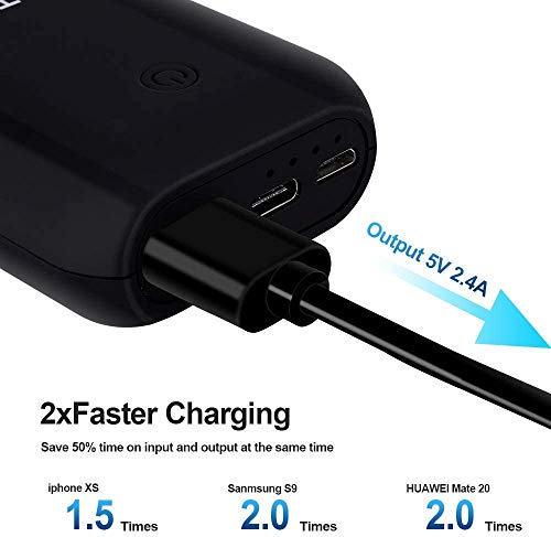 Heganus Powerbank 10000mAh, Mini batería Externa portátil con Salida Dual de 5V / 2.4A, práctico Banco de energía con Cable, batería Externa Ligera para iPhone, Samsung Galaxy, iPad, Huawei