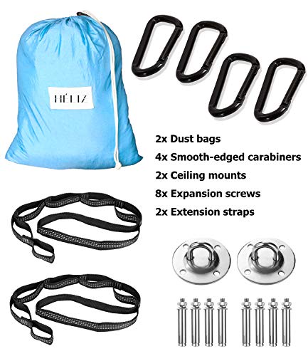 HELIZ Columpio de Yoga Aéreo & Fitness | Juego Completo | Mosquetones de Bordes Lisos | Hamaca Yoga Aéreo para Hogar, Gimnasio, al Aire Libre (Azul) HELIZ Columpio de Yoga Aéreo & Fitness | Juego Completo | Mosquetones de Bordes Lisos | Hamaca Yoga Aéreo para Hogar, Gimnasio, al Aire Libre (Azul)