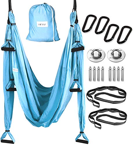 HELIZ Columpio de Yoga Aéreo & Fitness | Juego Completo | Mosquetones de Bordes Lisos | Hamaca Yoga Aéreo para Hogar, Gimnasio, al Aire Libre (Azul) HELIZ Columpio de Yoga Aéreo & Fitness | Juego Completo | Mosquetones de Bordes Lisos | Hamaca Yoga Aéreo para Hogar, Gimnasio, al Aire Libre (Azul)