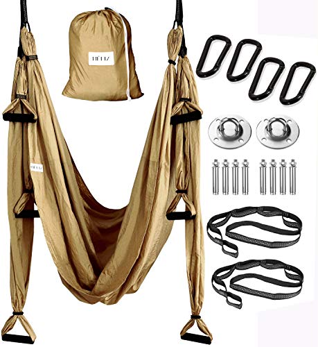 HELIZ Columpio de Yoga Aéreo & Fitness | Juego Completo | Mosquetones de Bordes Lisos | Hamaca Yoga Aéreo para Hogar, Gimnasio, al Aire Libre (Marrón Dorado) HELIZ Columpio de Yoga Aéreo & Fitness | Juego Completo | Mosquetones de Bordes Lisos | Hamaca Yoga Aéreo para Hogar, Gimnasio, al Aire Libre (Marrón Dorado)