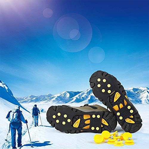 hemao 1 Pair 10 Studs Ice Snow Grips,Ice Grippers Non Slip Ice&Snow Grips,Snow Traction Cleats Only For Outdoor Activities,Walking,Fishing,Jogging Hiking (M)