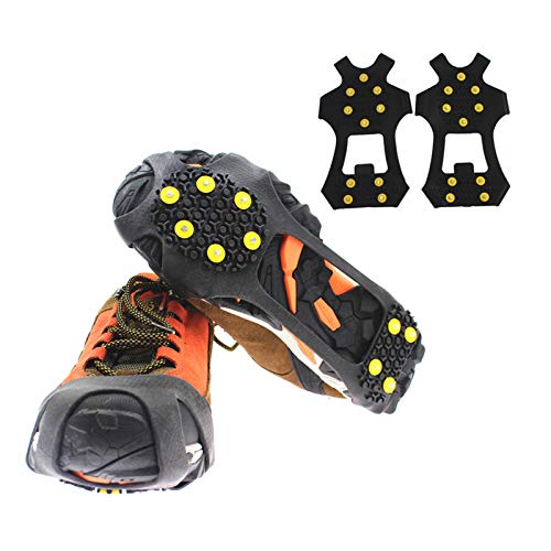 hemao 1 Pair 10 Studs Ice Snow Grips,Ice Grippers Non Slip Ice&Snow Grips,Snow Traction Cleats Only For Outdoor Activities,Walking,Fishing,Jogging Hiking (M)