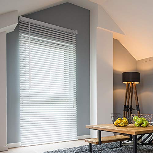 HENGMEI Persiana Veneciana de PVC 90X210cm con cordón de tracción protección visual Estores para Ventana, Color: Blanco HENGMEI Persiana Veneciana de PVC 90X210cm con cordón de tracción protección visual Estores para Ventana, Color: Blanco