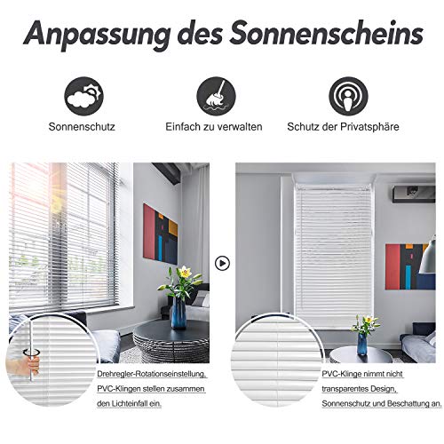HENGMEI Persiana Veneciana de PVC 90X210cm con cordón de tracción protección visual Estores para Ventana, Color: Blanco HENGMEI Persiana Veneciana de PVC 90X210cm con cordón de tracción protección visual Estores para Ventana, Color: Blanco