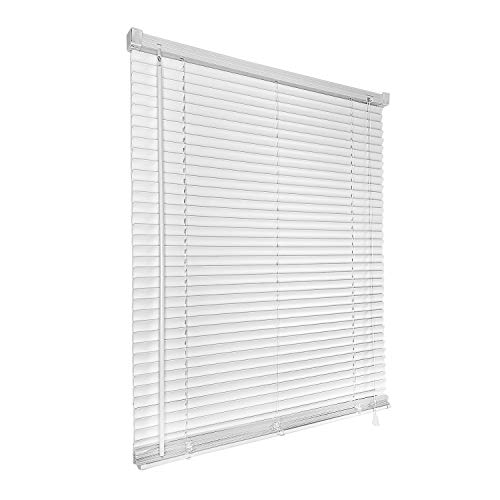 HENGMEI Persiana Veneciana de PVC 90X210cm con cordón de tracción protección visual Estores para Ventana, Color: Blanco HENGMEI Persiana Veneciana de PVC 90X210cm con cordón de tracción protección visual Estores para Ventana, Color: Blanco