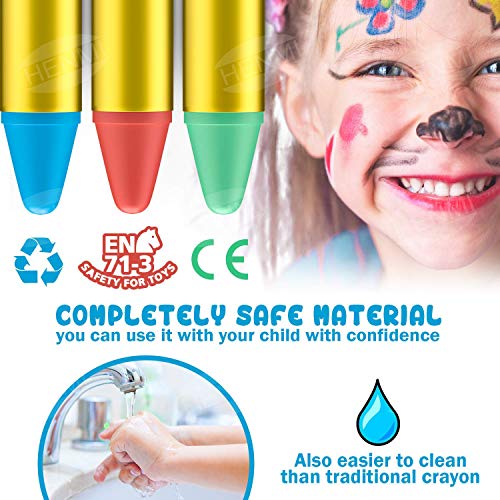 HENMI Pinturas Cara para Niños Seguridad no tóxica Pintura Facial, 28 colores Crayons de Pintura ajuste Halloween, Fiestas, Semana Santa,Navidad.