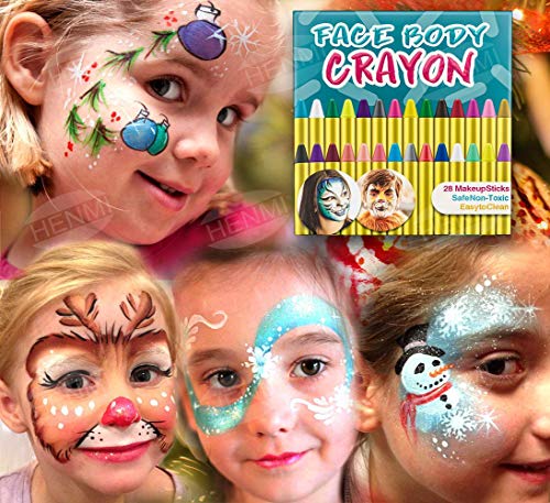 HENMI Pinturas Cara para Niños Seguridad no tóxica Pintura Facial, 28 colores Crayons de Pintura ajuste Halloween, Fiestas, Semana Santa,Navidad.