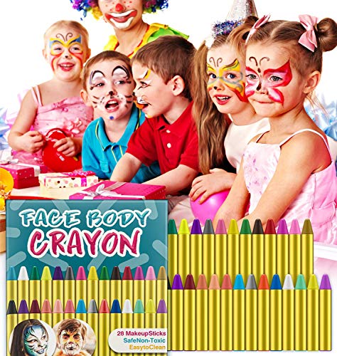 HENMI Pinturas Cara para Niños Seguridad no tóxica Pintura Facial, 28 colores Crayons de Pintura ajuste Halloween, Fiestas, Semana Santa,Navidad.