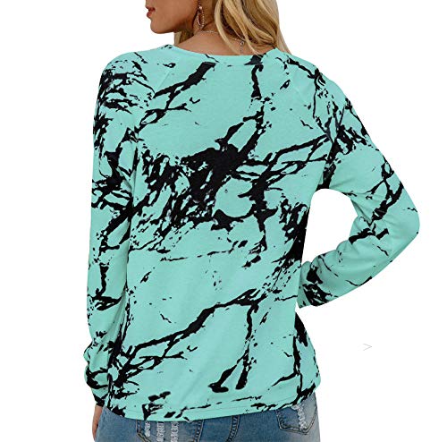 HenzWorld Camiseta Holgada Informal para Mujer Blusa Básica de Manga Larga con Efecto Tie Dye Blusa Tipo Jersey para Mujer (Verde Talla M)