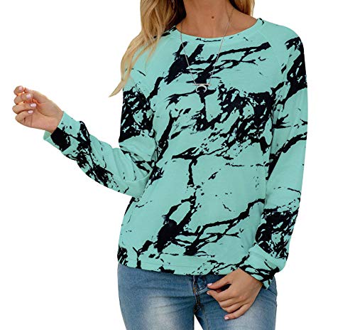 HenzWorld Camiseta Holgada Informal para Mujer Blusa Básica de Manga Larga con Efecto Tie Dye Blusa Tipo Jersey para Mujer (Verde Talla M)