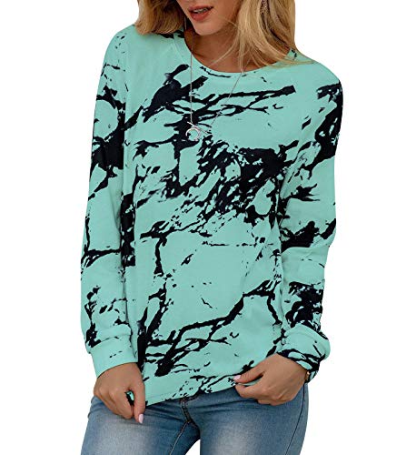 HenzWorld Camiseta Holgada Informal para Mujer Blusa Básica de Manga Larga con Efecto Tie Dye Blusa Tipo Jersey para Mujer (Verde Talla M)