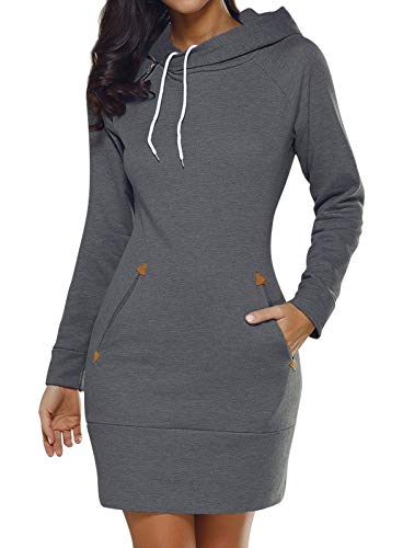 HenzWorld Sudadera con Capucha de Manga Larga para Mujer Minivestido Delgado y Sexy Sudadera Informal para Mujer Jersey (Gris Oscuro Talla XL)