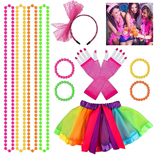 Heqishun 80s Disfraces Accesorios de Disfraces Adultos para Bailar de Disfraces de los 80 Disfraz para Mujeres Niñas 80s Tutú Fantasía Set de Vestuario de 80s Fiesta de los 80