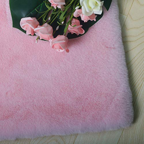 HEQUN Alfombra De Piel De Conejo Artificial,Antideslizante Lujosa Suave Lana Artificial Alfombra para salón Dormitorio baño sofá Silla cojín (Rosa, 60x90cm)