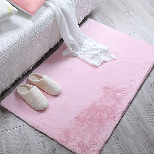 HEQUN Alfombra De Piel De Conejo Artificial,Antideslizante Lujosa Suave Lana Artificial Alfombra para salón Dormitorio baño sofá Silla cojín (Rosa, 60x90cm)