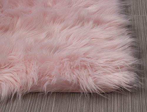 HEQUN Falso Piel de Carnero Vellón Alfombra Elegante De Pelo Largo Mullida Excelente Piel Sintética de Calidad Alfombra de Lana (Rosa, 60×90)