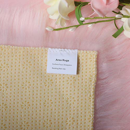 HEQUN Non-Slip Piel de Imitación, Falso Piel de Carnero Vellón Alfombra | Felpudo para (Rosa, 60_x_90_cm)