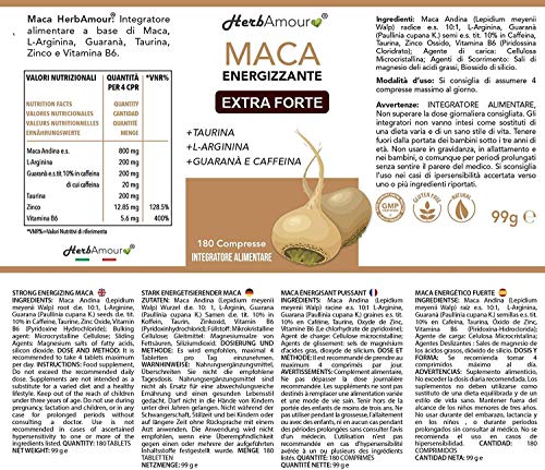 Herbamour Maca | 180 Capsulas Por 6 Meses De Alta Dosis En E.S. + L-Arginina + Vitamina B6 + Zinc + Taurina + Guaraná + Maca Peruana Con Extracto De Maca Andina | Proporción 10:1 | Calidad Italiana Herbamour Maca | 180 Capsulas Por 6 Meses De Alta Dosis En E.S. + L-Arginina + Vitamina B6 + Zinc + Taurina + Guaraná + Maca Peruana Con Extracto De Maca Andina | Proporción 10:1 | Calidad Italiana