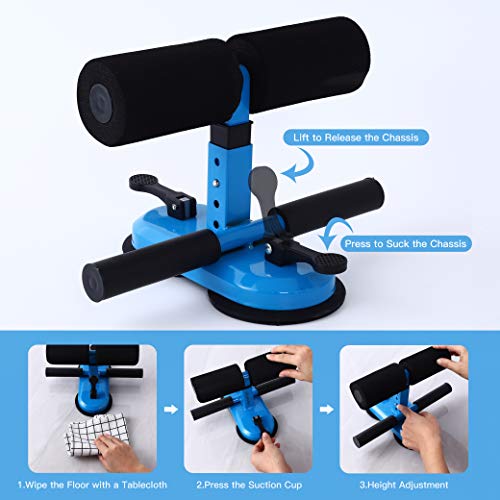 Herefun Barra de Abdominales de Auto-succión Portátil, Sit Up Dispositivo Auto Succión Sit-Up Equipo Abdominal Ajustable Sit Up Bar Dispositivo Abdominal, Dispositivo Auxiliar de Abdominales (Blue)