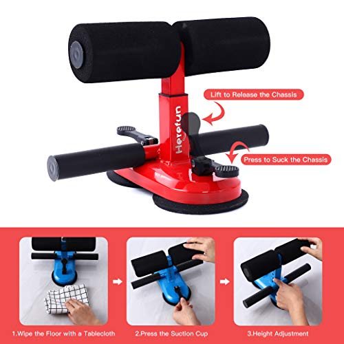 Herefun Barra de Abdominales de Auto-succión Portátil, Sit Up Dispositivo Auto Succión Sit-Up Equipo Abdominal Ajustable Sit Up Bar Dispositivo Abdominal, Dispositivo Auxiliar de Abdominales (Red)