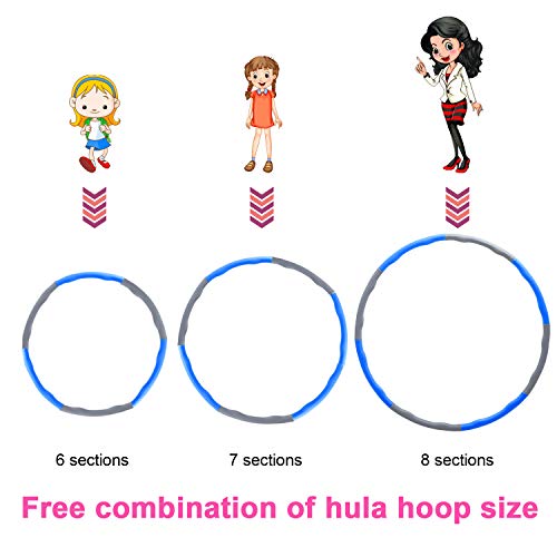 Herefun Hula Hoop Fitness, 8 Secciones Hula Hoop Fitness Aro de Fitness Desmontable, Adelgazante Hula Hoop con Mini Cinta Métrica, Professional Hoop Adecuado para Damas, Hombres, Niños (Gris + Azul 2)