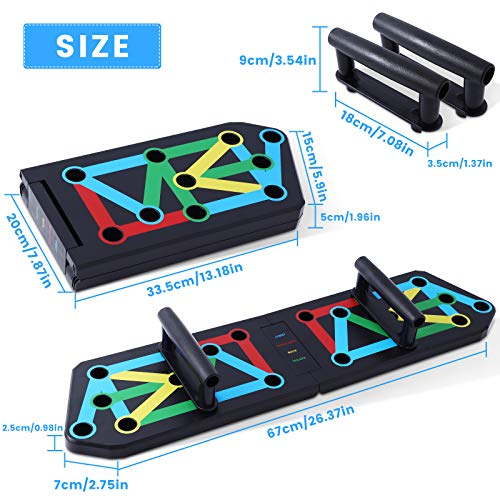 Herefun Push Up Board Plegable, Tabla de Flexiones Plegable Tablero de Rack de Push-Up con Mango Cómodo + 20Pcs Pegatinas Antideslizantes, Tabla de Entrenamiento para Ejercicios en el Hogar