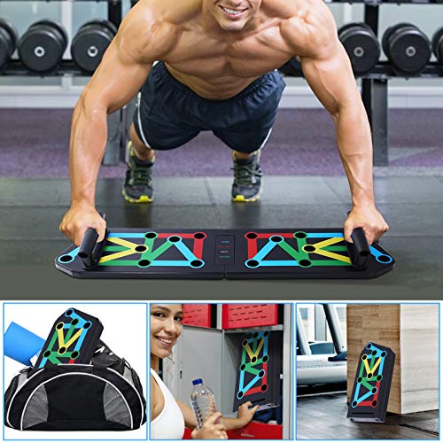 Herefun Push Up Board Plegable, Tabla de Flexiones Plegable Tablero de Rack de Push-Up con Mango Cómodo + 20Pcs Pegatinas Antideslizantes, Tabla de Entrenamiento para Ejercicios en el Hogar