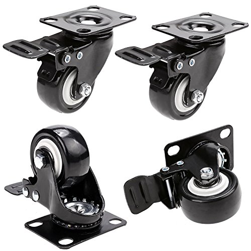 Herenear 50mm Ruedas Pivotantes ruedas giratorias para Muebles con Carga Mayor de 400Kg Set de 4 Ruedas de Hierro con Freno de Goma Negro (type 1)