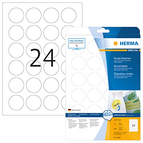 Herma 5066 - Pack de 600 etiquetas, diámetro 40 mm, color blanco