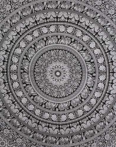 Hermosa christmasTwin Hippie Tapiz Tapiz Doble Blanco y Negro Hippie Mandala elefante Tapiz playa india tradicional tiro arte de la pared del dormitorio de la universidad de Bohemia colgante de pared de Boho gemelas Colcha Tapices