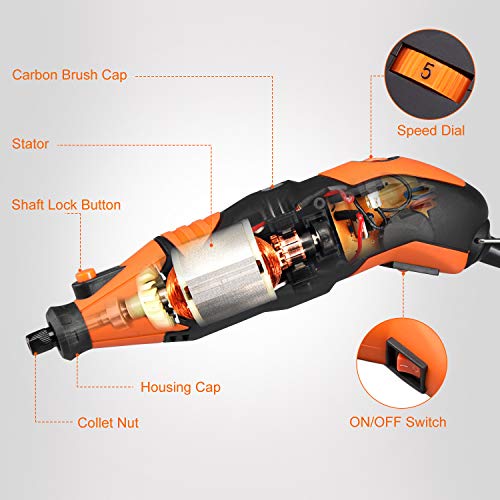 Herramienta Rotativa Eléctrica, ALLROS 170W Multiherramienta con 100 Accesorios, 8000-35000RPM 6 velocidades variables, para tallar grabar fresar amolar limpiar pulir cortar y lijar Herramienta Rotativa Eléctrica, ALLROS 170W Multiherramienta con 100 Accesorios, 8000-35000RPM 6 velocidades variables, para tallar grabar fresar amolar limpiar pulir cortar y lijar