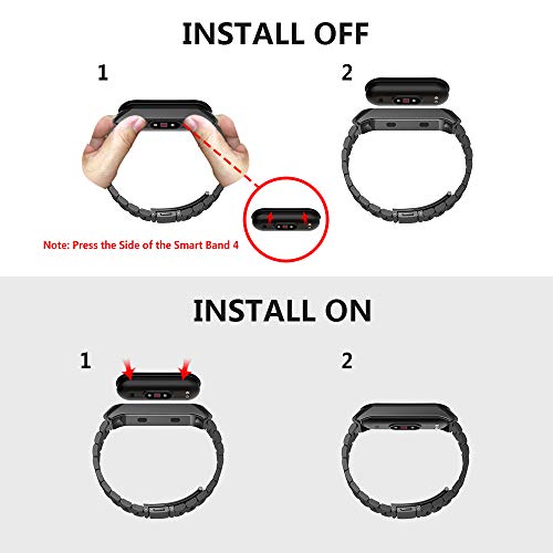 Hianjoo Correa Compatible con Xiaomi Band 4, Pulsera de Repuesto de Acero Inoxidable Hebilla Metal Banda Correas Compatible con Xiaomi Mi Smart Band 4, 5.5"-8.1", Plata