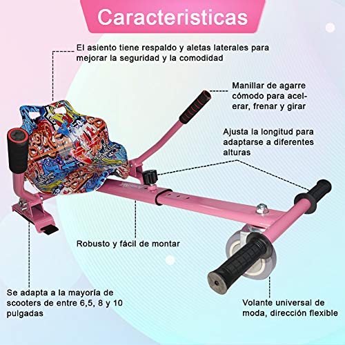 Hiboy 8435518003137, Silla Self Balancing Compatible con Todos los Patinetes Eléctricos de 6.5, 8 y 10 Pulgadas, Niños, Asiento Kart Rosa, Talla Única