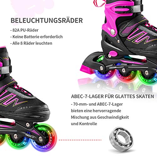 Hiboy Patines en línea ajustables con todas las ruedas iluminadas, patines para exteriores e interiores, para niños, niñas y principiantes (mediano: 35-38), color rosa