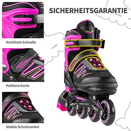 Hiboy Patines en línea ajustables con todas las ruedas iluminadas, patines para exteriores e interiores, para niños, niñas y principiantes (mediano: 35-38), color rosa