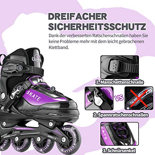 Hiboy Patines en línea ajustables con todas las ruedas iluminadas, patines para exteriores e interiores, para niños, niñas y principiantes, morado, Large 39-42 Hiboy Patines en línea ajustables con todas las ruedas iluminadas, patines para exteriores e interiores, para niños, niñas y principiantes, morado, Large 39-42