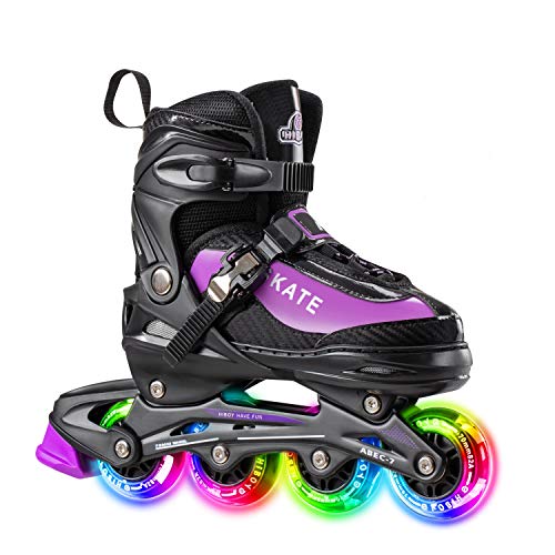 Hiboy Patines en línea ajustables con todas las ruedas iluminadas, patines para exteriores e interiores, para niños, niñas y principiantes, morado, Large 39-42 Hiboy Patines en línea ajustables con todas las ruedas iluminadas, patines para exteriores e interiores, para niños, niñas y principiantes, morado, Large 39-42