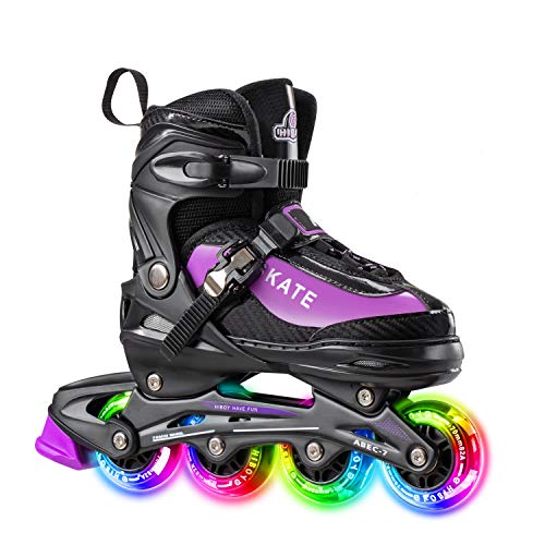 Hiboy Patines en línea ajustables con todas las ruedas iluminadas, patines para exteriores e interiores, para niños, niñas y principiantes, morado, Large 39-42