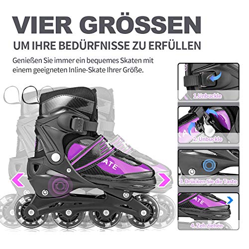 Hiboy Patines en línea ajustables con todas las ruedas iluminadas, patines para exteriores e interiores, para niños, niñas y principiantes, morado, Medium 35-38 Hiboy Patines en línea ajustables con todas las ruedas iluminadas, patines para exteriores e interiores, para niños, niñas y principiantes, morado, Medium 35-38