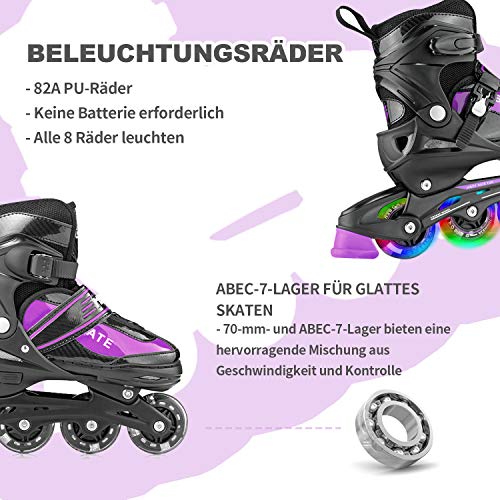 Hiboy Patines en línea ajustables con todas las ruedas iluminadas, patines para exteriores e interiores, para niños, niñas y principiantes, morado, Medium 35-38 Hiboy Patines en línea ajustables con todas las ruedas iluminadas, patines para exteriores e interiores, para niños, niñas y principiantes, morado, Medium 35-38