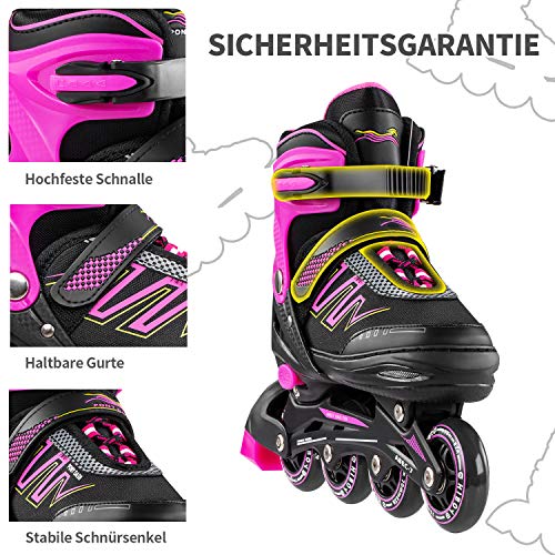 Hiboy Patines en línea ajustables con todas las ruedas iluminadas, patines para exteriores e interiores, para niños, niñas y principiantes (talla pequeña: 31-34), color rosa